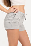 Kadın Gri Melanj Şort Mini Spor Şort