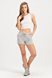 Kadın Gri Melanj Şort Mini Spor Şort