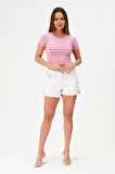 Kadın Crop Bluz Bisiklet Yaka Krop