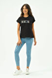 Siyah Kadın Rich Nakışlı Tişört tshirt
