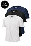 Erkek 3'Lü Paket %100 Pamuk Slim Fit Sporcu Tişört Basic Bisiklet Yaka Kısa Kollu T-Shirt