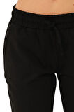 Kadın Capri Beli Lastikli Rahat Kesim Günlük Düz Siyah Kapri Pantolon