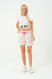 Kadın Desenli Keten Şort