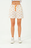 Kadın Desenli Keten Şort