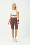 Kadın Toplayıcı Yüksek Bel Kısa Tayt Esnek Spor Tayt