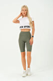 Kadın Toplayıcı Yüksek Bel Kısa Tayt Esnek Spor Tayt