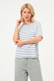 Kadın Çizgili Tişört Oversize T-shirt