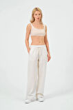 Kadın Keten Bol Paça Beli Lastikti Pantolon
