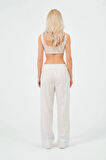 Kadın Keten Bol Paça Beli Lastikti Pantolon