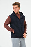 Erkek Lacivert Mevsimlik Kapüşonlu Yelek Mont