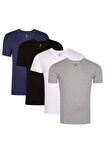 Erkek V Yaka 4'lü Paket Basic Kısa Kollu T-Shirt