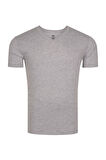 Erkek V Yaka %100 Pamuk Kısa Kollu Gri T-shirt Basic Erkek Tişört