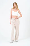 Kadın Yüksek Bel Çizgili Palazzo Pantalon