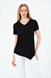 Kadın Kısa Kollu Oversize V Yaka T-Şhirt