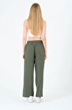 Kadın Yüksek Bel Bol Paça Keten Pantolon