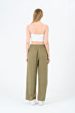 Kadın Yüksek Bel Bol Paça Keten Pantolon