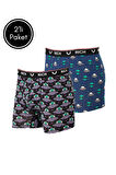 Erkek Likralı Desenli ve Düz 2'li Boxer Paketi