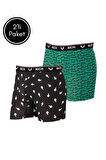 Erkek Likralı Desenli ve Düz 2'li Boxer Paketi