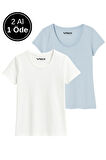 Kadın %100 Pamuk 2'li Paket Kısa Kollu Yuvarlak Yaka Tişört