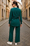 Yeşil Kruvaze Yaka Gömlek Pantolon Kadın İkili Takım - Modern Tasarım