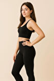 Kadın 2'li Paket Siyah Kısa ve Uzun Yüksek Bel Toparlayıcı Esnek Günlük ve Spor Tayt