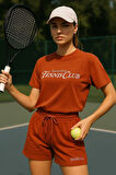 Kadın Sporty Kısa Kollu Bisiklet Yaka Oversize T-shirt ve Şortlu Alt Üst Takım Tenis İkili Takım