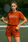 Kadın Sporty Kısa Kollu Bisiklet Yaka Oversize T-shirt ve Şortlu Alt Üst Takım Tenis İkili Takım
