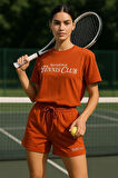 Kadın Sporty Kısa Kollu Bisiklet Yaka Oversize T-shirt ve Şortlu Alt Üst Takım Tenis İkili Takım