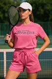 Kadın Sporty Kısa Kollu Bisiklet Yaka Oversize T-shirt ve Şortlu Alt Üst Takım Tenis İkili Takım