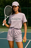 Kadın Sporty Kısa Kollu Bisiklet Yaka Oversize T-shirt ve Şortlu Alt Üst Takım Tenis İkili Takım