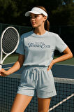 Kadın Sporty Kısa Kollu Bisiklet Yaka Oversize T-shirt ve Şortlu Alt Üst Takım Tenis İkili Takım