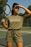 Kadın Sporty Kısa Kollu Bisiklet Yaka Oversize T-shirt ve Şortlu Alt Üst Takım Tenis İkili Takım