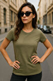 Kadın %100 Organik Pamuklu Relaxed Yıkamalı T-shirt Bisiklet Yaka Kısa Kollu Kadın Basic Tişört