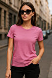 Kadın %100 Organik Pamuklu Relaxed Yıkamalı T-shirt Bisiklet Yaka Kısa Kollu Kadın Basic Tişört