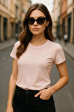 Kadın %100 Organik Pamuklu Relaxed Yıkamalı T-shirt Bisiklet Yaka Kısa Kollu Kadın Basic Tişört