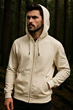 Erkek Kapüşonlu Pamuklu Sweatshirt Hırka Fermuarlı Rahat Kalıp Basic Hırka