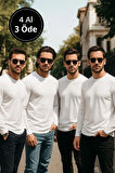 Erkek Beyaz 4'lü Paket Basic Uzun Kollu Tişört Sporcu Body T-shirt