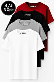 Erkek 4'lü Paket Kırmızı-Siyah-Beyaz-Antrasit %100 Pamuk Oversize Tişört Basic Kısa Kollu T-Shirt
