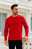 Erkek Uzun Kollu Bisiklet Yaka Tişört - %100 Pamuk Basic Relaxed T-shirt