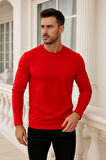 Erkek Uzun Kollu Bisiklet Yaka Tişört - %100 Pamuk Basic Relaxed T-shirt