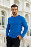Erkek Uzun Kollu Bisiklet Yaka Tişört - %100 Pamuk Basic Relaxed T-shirt
