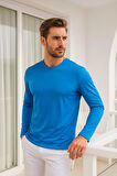 Erkek Uzun Kollu Bisiklet Yaka Tişört - %100 Pamuk Basic Relaxed T-shirt