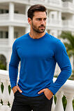 Erkek Uzun Kollu Bisiklet Yaka Tişört - %100 Pamuk Basic Relaxed T-shirt