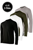 Erkek 4'lü Paket Basic Uzun Kollu Tişört Sporcu Body T-shirt
