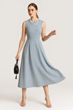 Kadın Açık Mavi Sıfır Kol Yuvarlak Yaka Elbise