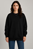 Kadın Siyah Bisiklet Yaka Oversize Sweatshirt