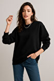 Kadın Siyah Bisiklet Yaka Oversize Sweatshirt