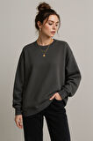 Kadın Füme Bisiklet Yaka Oversize Sweatshirt