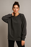 Kadın Füme Bisiklet Yaka Oversize Sweatshirt