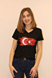 Rich Kadın V Yaka T-shirt %100 Pamuk Tişört